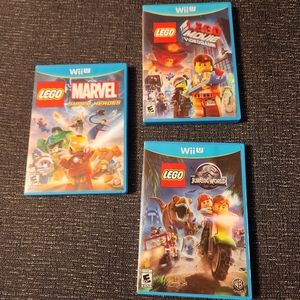 Lego Wii Lot Of 3 Jurassic World, The Lego Movie, Marvel Super Heroes